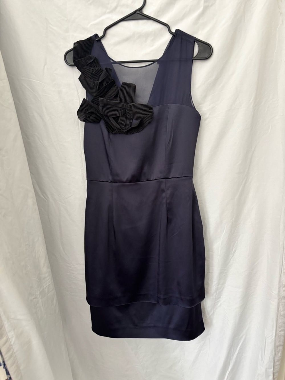 Taylor Navy Dress with Ruffled Applique